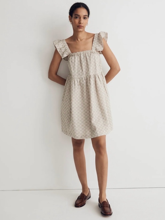 Madewell Dresses & Skirts - Madewell Flutter-Sleeve Square-Neck Mini
Dress in Striped Jacquard
